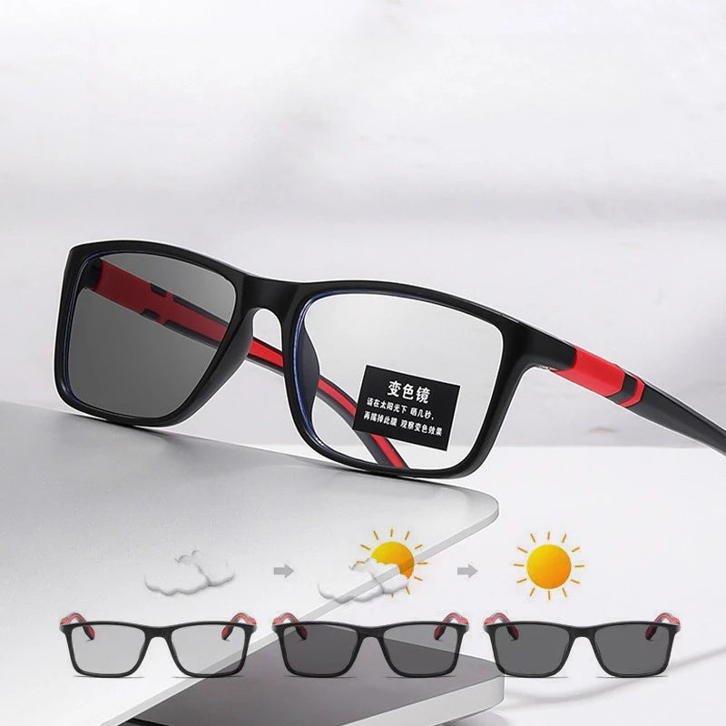 Photochromic Anti Blue Light Outdoor Sports Cycling Ultra Light High-definition Color Changing Myopia Glasses 0 -0.5 -0.75 -1.25