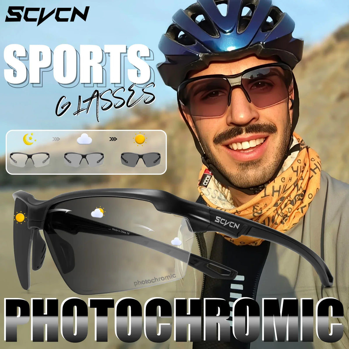 3PACKS SCVCN Photochromic Cycling Sunglasses Glasses Bike MTB Bicycle Hiking Golf UV400 Sports Glasses for Men Women Baseball