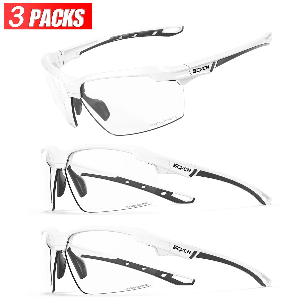 3PACKS SCVCN Photochromic Cycling Sunglasses Glasses Bike MTB Bicycle Hiking Golf UV400 Sports Glasses for Men Women Baseball