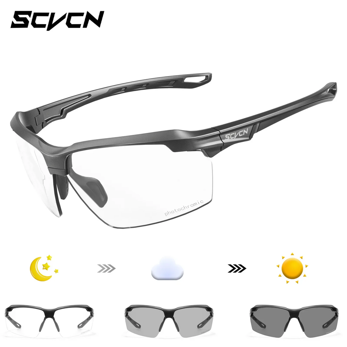 3PACKS SCVCN Photochromic Cycling Sunglasses Glasses Bike MTB Bicycle Hiking Golf UV400 Sports Glasses for Men Women Baseball