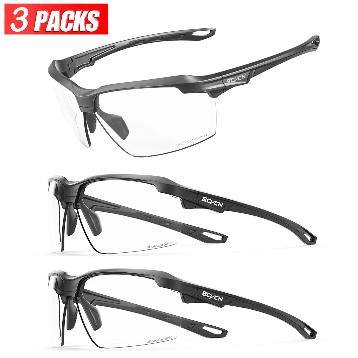 3PACKS SCVCN Photochromic Cycling Sunglasses Glasses Bike MTB Bicycle Hiking Golf UV400 Sports Glasses for Men Women Baseball