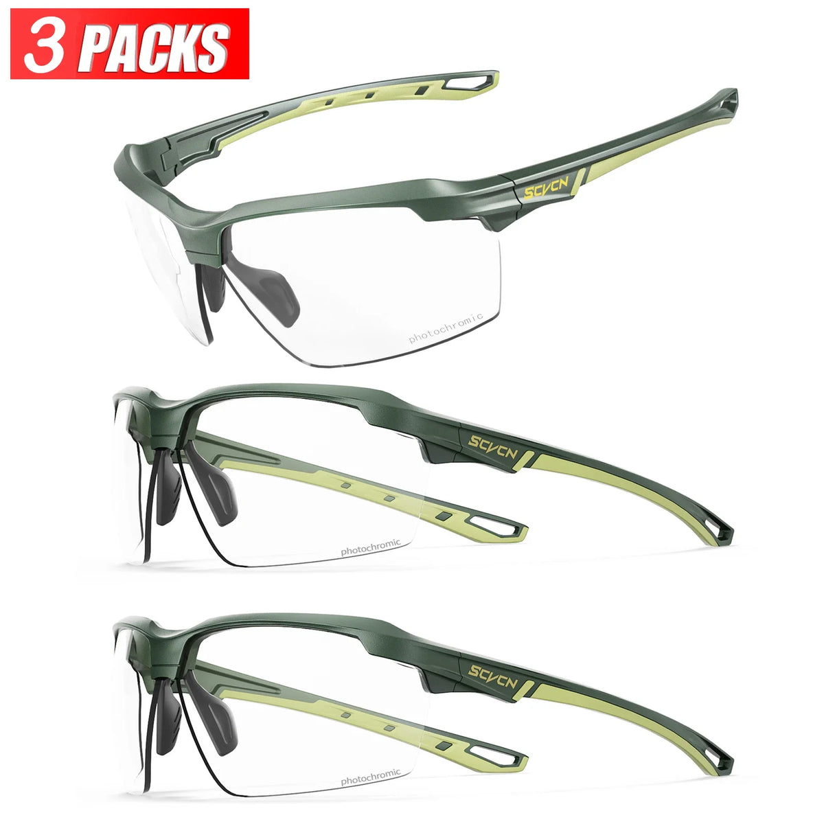 3PACKS SCVCN Photochromic Cycling Sunglasses Glasses Bike MTB Bicycle Hiking Golf UV400 Sports Glasses for Men Women Baseball