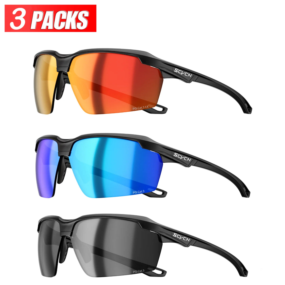 3PACKS SCVCN Photochromic Cycling Sunglasses Glasses Bike MTB Bicycle Hiking Golf UV400 Sports Glasses for Men Women Baseball