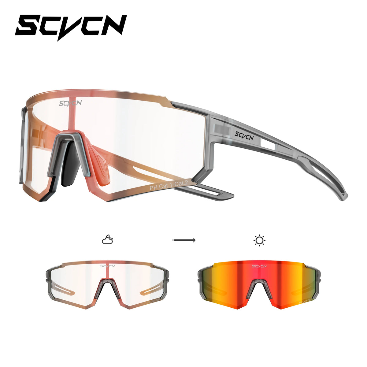 SCVCN Photochromic Sunglasses for Men Cycling Glasses Cycling Mountain Bike Glasses and Women Casual Hiking Eyewear Windproof