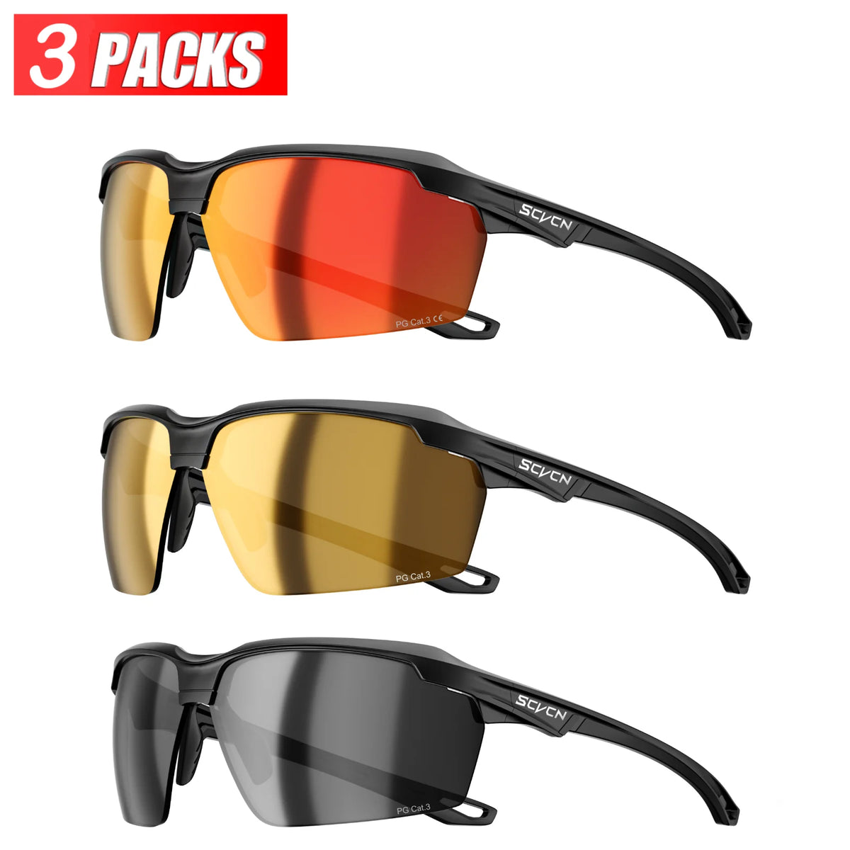 3PACKS SCVCN Photochromic Cycling Sunglasses Glasses Bike MTB Bicycle Hiking Golf UV400 Sports Glasses for Men Women Baseball
