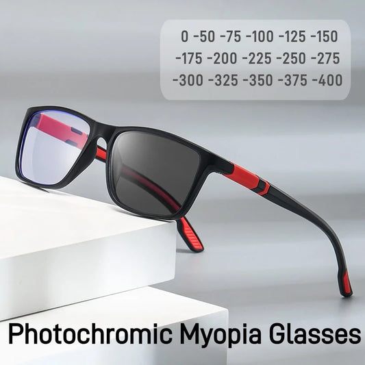 Photochromic Anti Blue Light Outdoor Sports Cycling Ultra Light High-definition Color Changing Myopia Glasses 0 -0.5 -0.75 -1.25