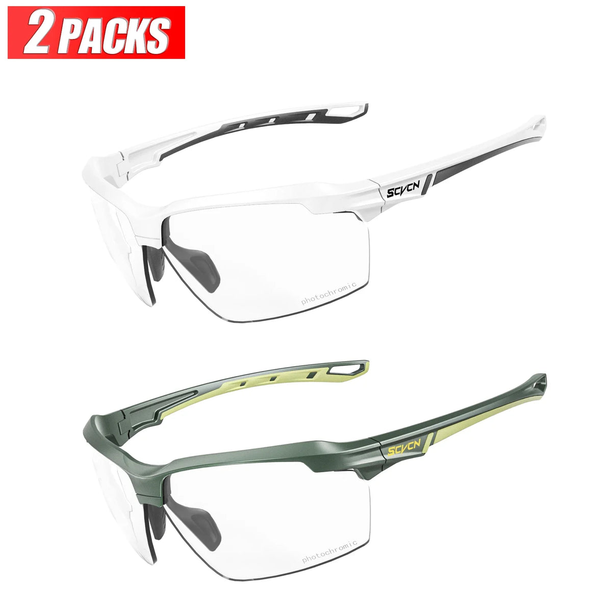 3PACKS SCVCN Photochromic Cycling Sunglasses Glasses Bike MTB Bicycle Hiking Golf UV400 Sports Glasses for Men Women Baseball